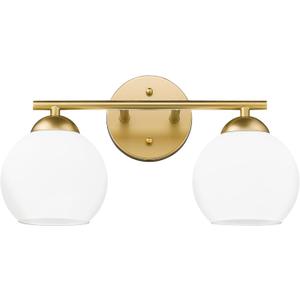 Emak 2-Light Gold Bathroom Light Fixtures, Modern Globe Vanity Lights with Milk Glass Shade for Bathroom, VL114-GD-ML-2