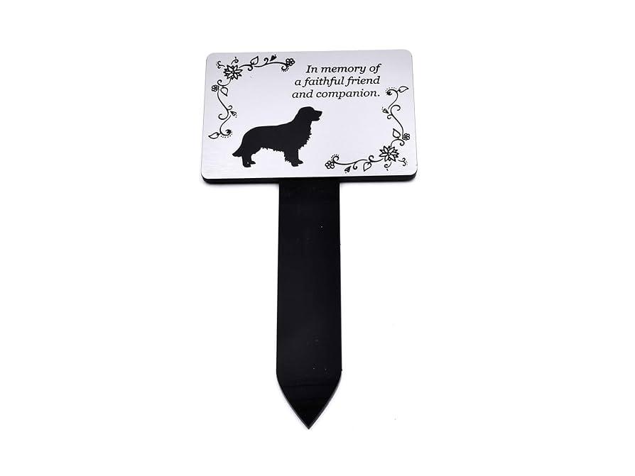 OriginDesigned Dog Memorial Plaque Stake SILVER and Black - Outdoor Garden Waterproof (Golden Retriever)
