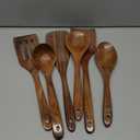 6 Piece Teak Wooden Utensil Set, Comfort-Grip Wooden Spoons for Cooking, Smooth Finish Wood Kitchen Utensils Set, Non-Stick Wood Spatula for Cooking