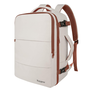 Taygeer Backpack for Women, College Backpack with Laptop Compartment & Shoe Pouch, 35l Travel Laptop Mochila Carry On Luggage, Airline Approved Personal Item Bag For Weekender Gym Hiking, Khaki White