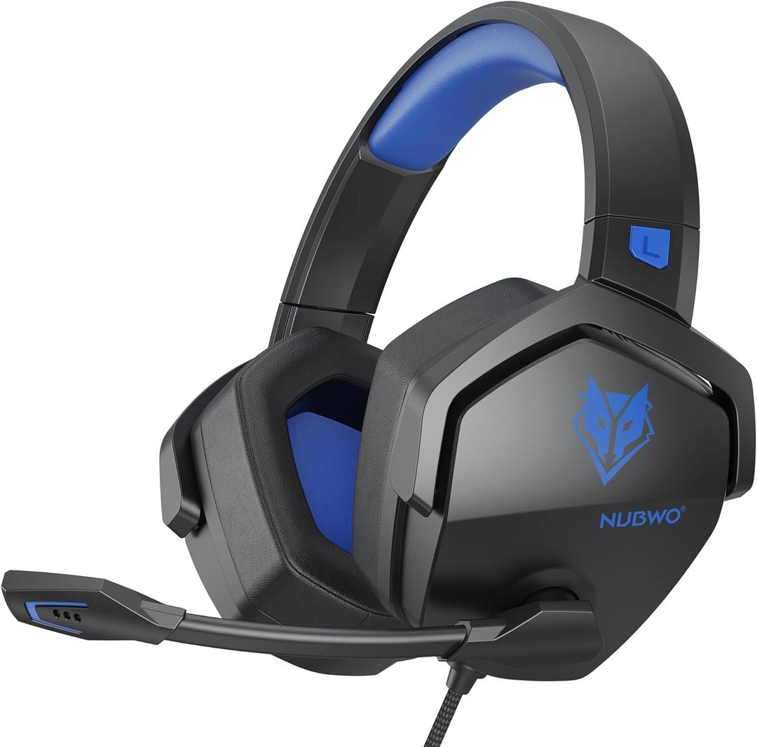 NUBWO N16 Gaming Headsets for Xbox, PS5, PS4, PC, NS, Mac - Over Ear Headphones with Microphone, Stereo Sound, Wired Xbox Headet with 3.5mm Audio Jack (BlackBlue)