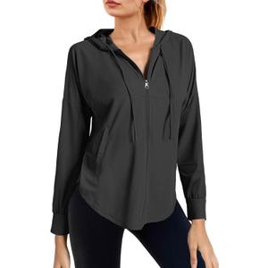 Fisoew Womens Athletic Jacket Hoodie Zip Up Cropped Lightweight Jackets UPF 50+ Sun Protection Long Sleeve Workout Shirt, Small