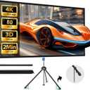 80" 4K HD PVC Projector Screen with Stand - 16:9, 1.5 Gain, Indoor/Outdoor, Wall Hanging & Ground Use, Includes Carry Bag