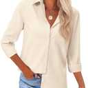 siliteelon Button Down Shirts for Women Dress Shirts Long Sleeve Wrinkle Free Work Office Fitted Cotton Blouse Tops (XX-Large, Beige)
