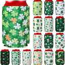 Pickmesh 16 Pcs St. Patrick's Day Can Cooler Sleeves 12oz Green Shamrock Can Cover Neoprene Bottle Holder Lucky Insulated Drink Cover for Beverage Irish Holiday Bachelorette Party Supplies(Standard)