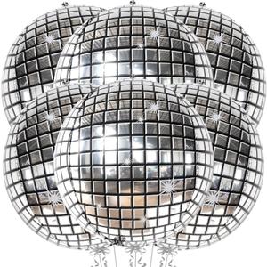 KatchOn, Big Silver Disco Ball Balloons - 22 Inch, Pack of 6 | Disco Party Decorations, 4D Sphere Disco Balloons for 70s Theme Party Decor, Bachelorette Party Decorations | Silver Birthday Decorations