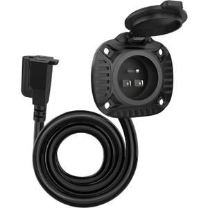 MICTUNING 15Amp 125V AC Port Plug with Heavy Duty Integrated 20" Extension Cord and Water-Resistant Spring-loaded Cover - Black