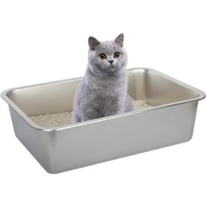 Cat Litter Box - Kitty Litter Boxes-Metal High Sided Cat Pan, Indoor Litter Tray, No Smell, Easy to Clean, Pet Toilet Supplies for Kitten, Kitty, Rabbit (19.5"L*13.6"W*5.9"H)