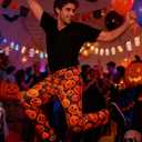 Male Halloween Sleep Loungewear Orange Scary Pumpkin Pyjama for Themed Party Black Colorful PJ's Pants Carnival Rave (L)