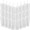Amyhill 24 Pcs Reusable Cups with Lids and Straws 24 oz Glitter Iced Coffee Tumbler Plastic Travel Mug Cup for Smoothie Juices Birthday Sleepover Party Supplies for Girls(Clear)