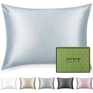 Adubor 100% Silk Pillowcase - Mulberry Silk Pillow Cases, 22 Momme 6A Grade Fibers, Silk Pillow Case for Hair and Skin Health, with Hidden Zipper (Standard 20''26'', Silver Gray, 1PC)