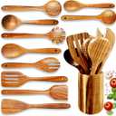 Home Hero Wooden Utensil Set 11 Pcs Natural Teak Wooden Kitchen Utensils Set with Sturdy, Easy-to-Clean Wooden Spoons for Cooking Non-Scratch Teak Cooking Utensils (11 pcs)