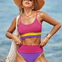 Herseas Womem 2 Piece High Waisted Bikini Sets Color Block Popular Swimsuits 2026 Summer Beach Swim Best Bathing Suits (L)