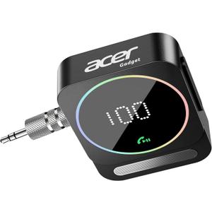 Acer Gadget Bluetooth Receiver for Car/Home/Wired Headphones, 3.5mm AUX, Drive & Listen Wirelessly, 16H Battery, Noise Cancellation, Auto Connect & Dual Pairing - Black