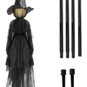 Hourleey Halloween Decorations Outdoor, 3 Pack 5 FT Holding Hands Lighted Witches Stakes with Glowing Face, Halloween Witch Decor for Yard Garden Lawn Porch Haunted House Party Props
