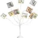 CraftyCrocodile LED Gift Card Tree Holder - Metal Display Stand with 10 Flexible Clips for Photos, Money, Lottery Tickets, Cards & Notes - 25 Warm Lights