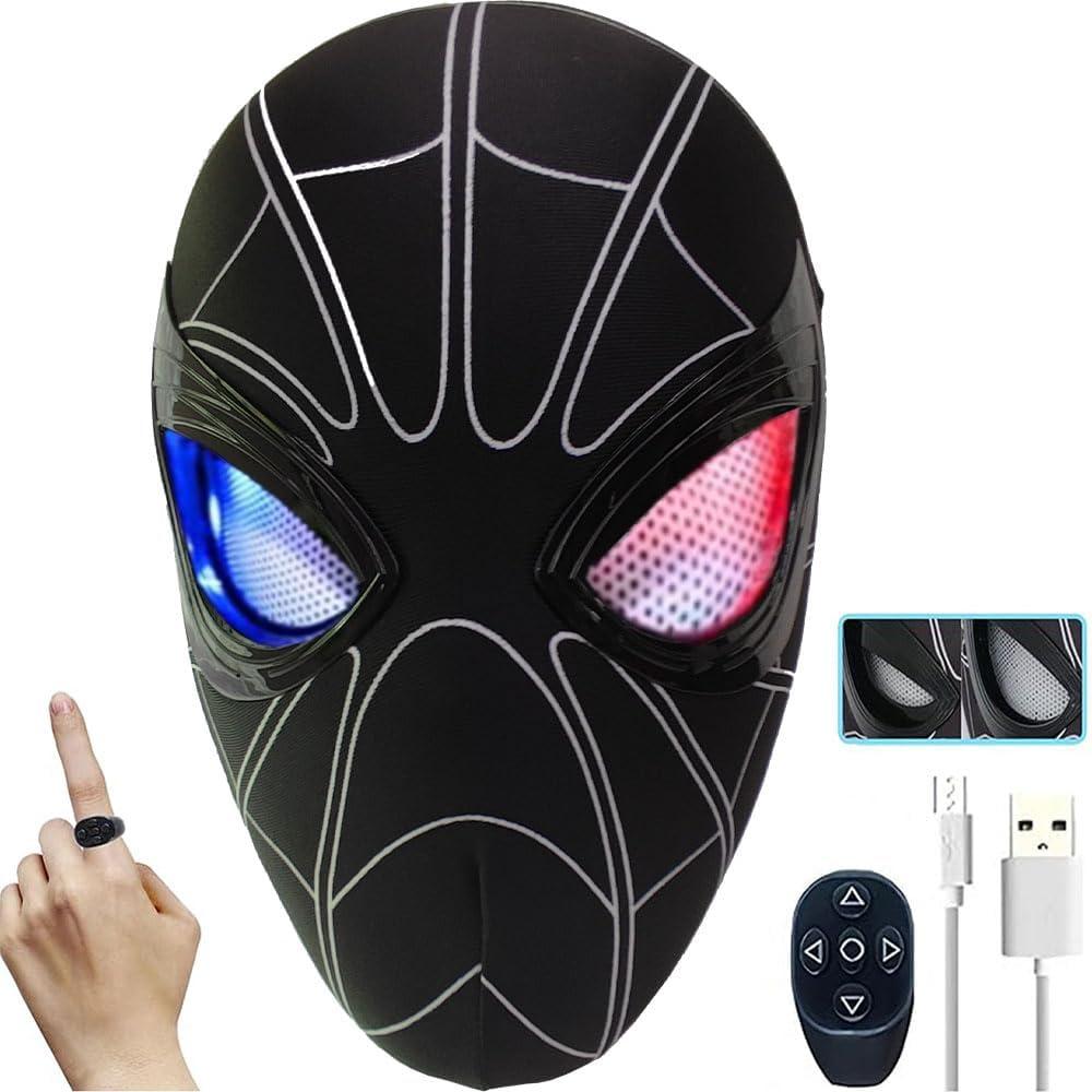 Halloween Hero Mask with Moving Eyes, Realistic Role Play Mask Costume for Cosplay, Birthday Gift for Big Kids/Adults (Black Red)