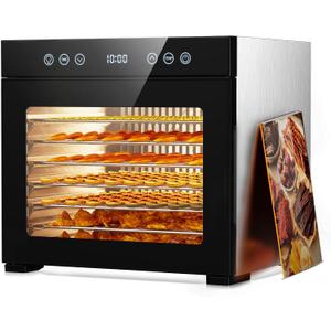 650W Food Dehydrator, 8-Tray Stainless Steel Dehydrator Machine with Adjustable Timer & Temperature, Overheat Protection, Fruit Dehydrator for Jerky, Herbs, Dog Treats, Interior Light