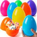 JOYIN 6 Pcs Large Plastic Easter Eggs, 6 Inches Colorful Jumbo Eggs Fillable for Easter Themed Hunt Basket Stuffers Fillers Filling Treats Party Favor Classroom Prize Supplies