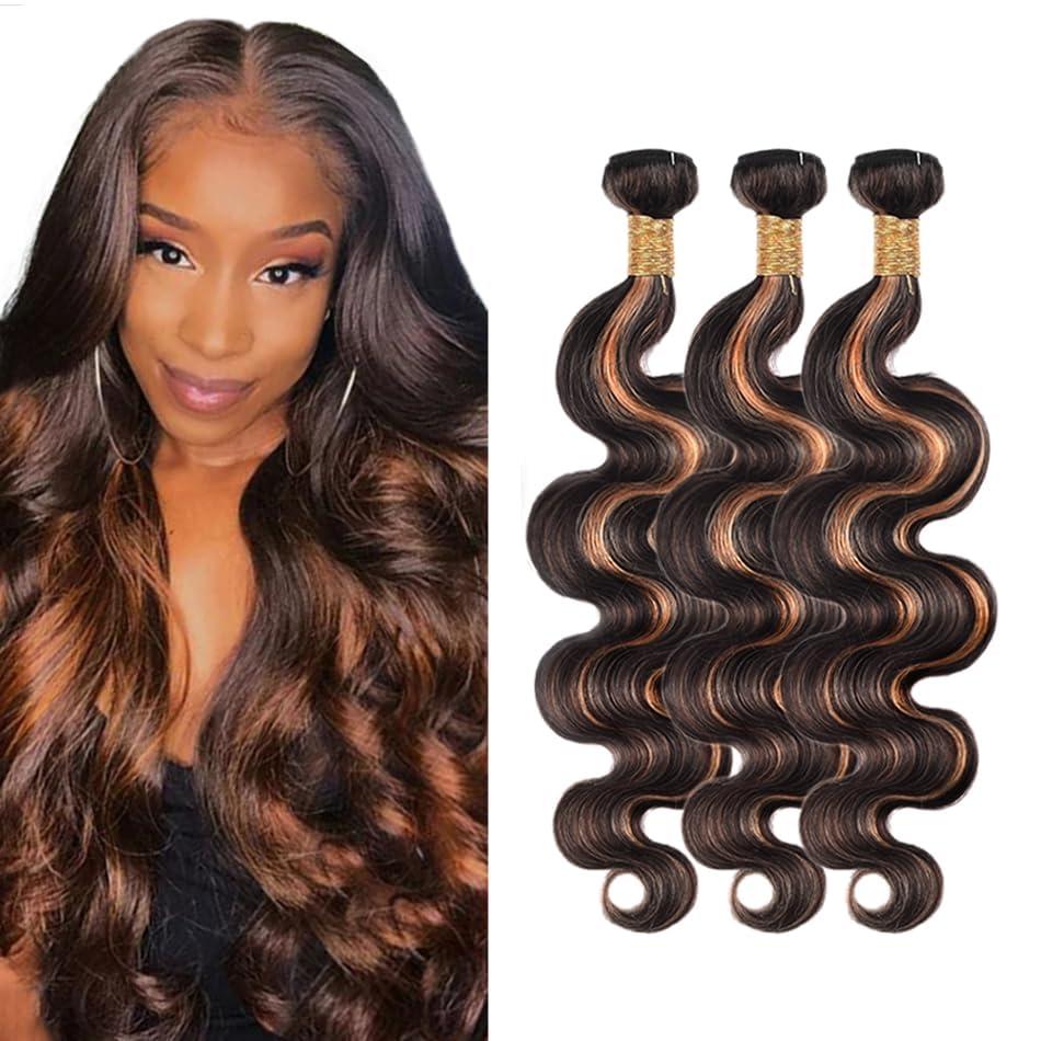 P1B/30 Body Wave Two Tone Black and Brown Human Hair Bundles 3 Bundles Body Wave Hair Brazilian Virgin Human Hair Extensions Unprocessed Hair Bundles for Women 08 10 12 Inch 300g
