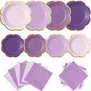 Purple Plates and Napkins Party Supplies for 20 Guests, Lavender Scalloped Paper Plates with Gold Rim, Elegant Disposable Tableware Set for Birthday, Baby Shower, Wedding, Bridal & Tea Party, 60 PCS