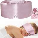 100% Natural Silk Eye Mask for Women Men, Soft Pressureless Cooling Blackout Eye Covers for Sleeping, Large Size Sleep Mask fits All Heads Adjustable, 1PC, Lotus Pink