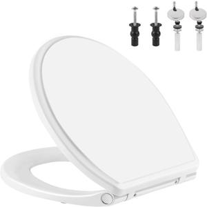 iFealClear Round Toilet Seat Soft Close with Cover, Toilet Seat Replacement with Non-Slip Toilet Bolts and Bumpers, Compatible with Kohler, American Standard, TOTO, One-Click Release, White