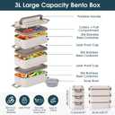 Bento Box Adult Lunch Box, Stackable 3 Layer 304 Stainless Steel Lunch box for Adults Kids Office, 3L Large Capacity Portable Lunch Box Containers with Soup Bowl Spoon and Fork, Creamy White