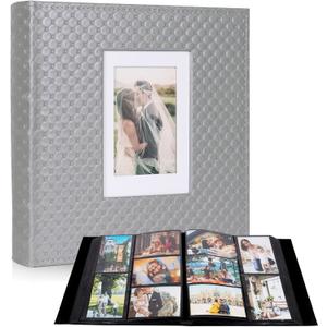 RECUTMS Large Capacity Photo Album 4x6, 600 Photos PU Leather Picture Album with Black Pages, Horizontal & Vertical Pockets, Clear Sleeves Memory Book for Family, Travel, Wedding & Gift(Grey)