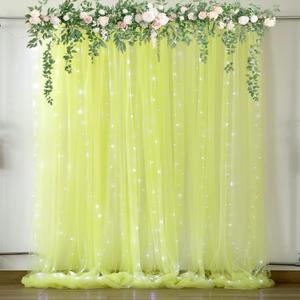 Yellow Tulle Backdrop Curtains with Lights String for Birthday Party Photoshoot 10ft  8ft Sheer Backdrop Curtains for Baby Shower Wedding Background Decorations 2 Panels 58ft