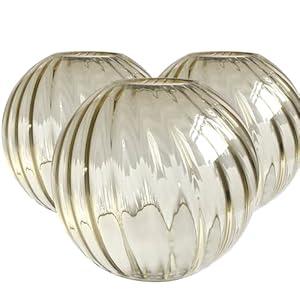Lucidce 3 Pack Round Ripple Glass Globes for Light Fixtures Replacement, Clear Amber Glass Shade for Farmhouse Pendant Light Chandelier Wall Sconce, 15/8 Inch Fitter