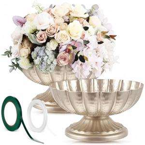 2 Pcs Metal Compote Bowl for Centerpiece Flower Holder Small Compote Vase Decorative Indoor Outdoor Flowers Fruits Plant for Valentine's Day Wedding Home Party Decoration (Silver)
