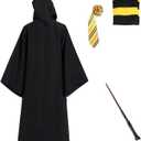OYYJIG Magician Robe for Adult Teens, Wizard School Costume for Men Women,Four Magic College Styles Cloak Witch Hooded Cape (Medium, Yellow)