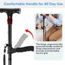 Walking Cane for Men & Women with Alarm, LED Light and Foldable Handle, Foldable, Adjustable, Lightweight, Free Self Standing Walking Cane for Seniors & Adults