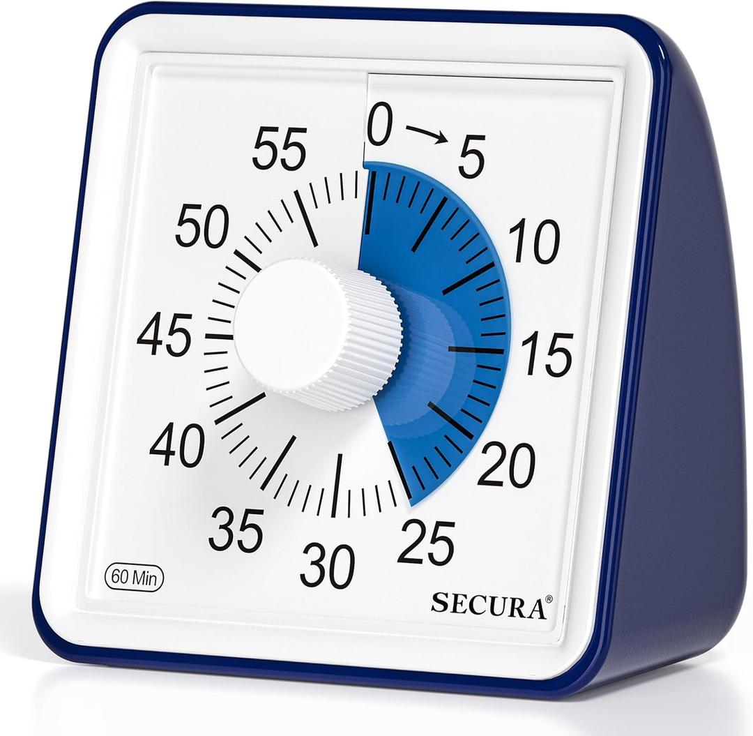 Secura 60-Minute Visual Timer, Classroom Timer, Countdown Timer for Kids and Adults, Time Management Tool for Teaching (Navy Blue & Navy Blue)