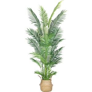 6FT Artificial Palm Tree,Faux Areca Palm Plant with Real Touch Leaves and Adjustable Branches,Fake Tropical Palm Tree for Home Office Indoor Outdoor Modern Decoration