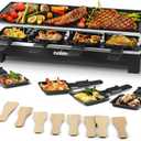 Raclette Table Grill, CUSIMAX Electric Grill, Indoor Grill Korean BBQ Grill With 2 in 1 Reversible Non-stick Plate, Crepe Maker with Adjustable temperature control, 8 Raclette Pans & Wooden Spatulas