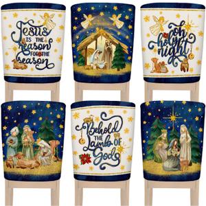 Christmas Chair Covers Set of 6, Nativity Scene Chair Back Covers Holiday Jesus Dining Chair Slipcovers Protector for Kitchen Dining Room Church Xmas Party Decoration