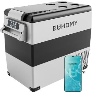EUHOMY 12 Volt Refrigerator, 59QT(55L) Electric Cooler, 12V Fridge APP Control, 12V Cooler -4~68, Portable Freezer 12/24V DC 100-240V AC for Camping, Travel, Truck, Home