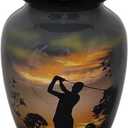 Small Cremation Urn for Human Ashes - 6 x 4 inch, 650 ml, Golfer Design, Aluminum, Handcrafted Memorial Container