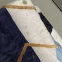 Blue Grey Modern Geometric Throw Blanket, Watercolor Deep Blue Navy and Gold Foil Outline Polygons Abstract Fleece Blanket, Mid Century Soft Plush Blanket, 50X60IN