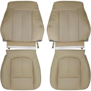 Priprilod Perforated Tan Microfiber Leather Driver and Passenger Bottom and Top Lean Back Replacement Seat Cover Compatible with Ford F250 F350 F450 F550 Lariat 2011 2012 2013 2014 2015 2016