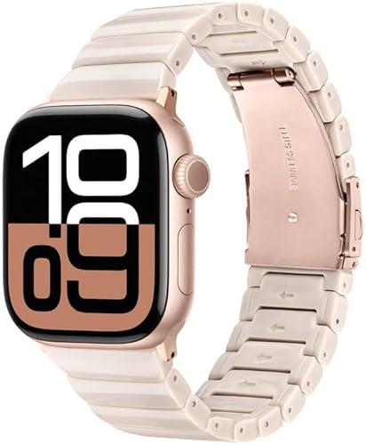 V-MORO Resin Band Compatible with Apple Watch Series 7/8/9/10 46mm/45mm/44mm/42mm Fashion Strap for iWatch Series 6/5/4/3/2/1/SE/SE 2 Lightweight Bracelet Wristband Women(Classic Milk Tea)