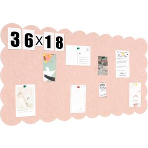 Mooliwe Scalloped Felt Bulletin Board 36 x 18 Inches Foldable Flesh Pink Pin Cork Board Alternative for Wall, 3' x 1.5' Trifold Picture Vision Self Adhesive Bulletin Decorative