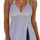 Blooming Jelly Women Tankini Swimsuits 2 Piece Tummy Control Bathing Suit V Neck Modest Swim Suits 2026 with Bottom (Medium, Striped Blue)