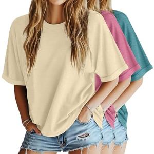 Riyiper 3 Pack Women's Oversized T-Shirt Half Sleeve Summer Tees Casual Loose Fit Crew Neck Basic Tops, Size M