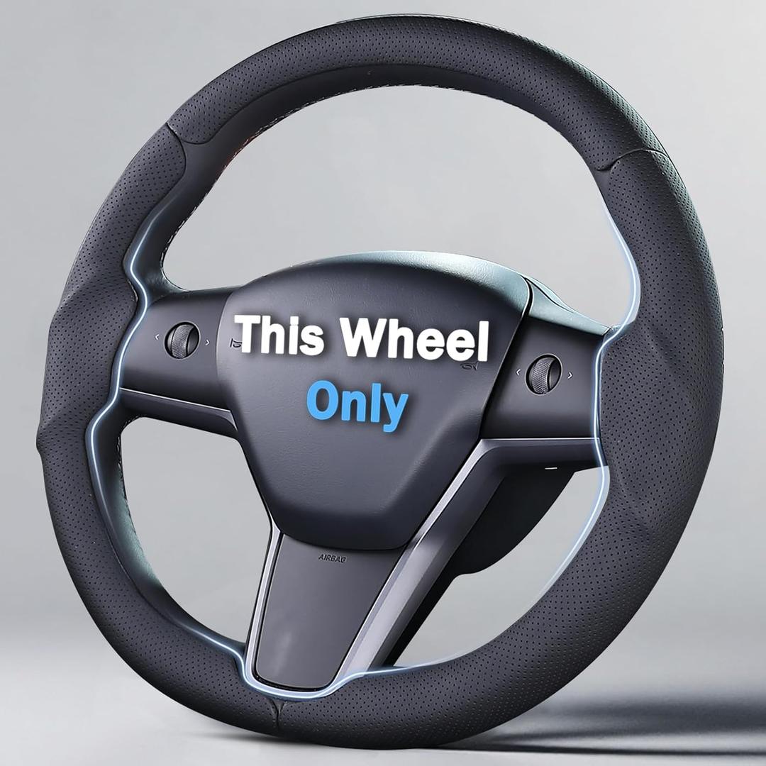 Steering Wheel Cover for 2017-2023 Tesla Model 3 2020-2024 Tesla Model Y, Leather Steering Wheel Cover for Tesla Model 3/Y Accessories, Black
