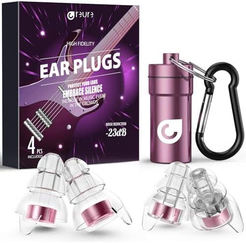 Reure High Fidelity Concert Ear Plugs, Noise Cancelling Silicone Ear Plugs 2 Pairs Great for Concerts Loud Music, Musicians, Motorcycles, Airplanes, Raves, Hearing Protection -20 dB (Pearl)