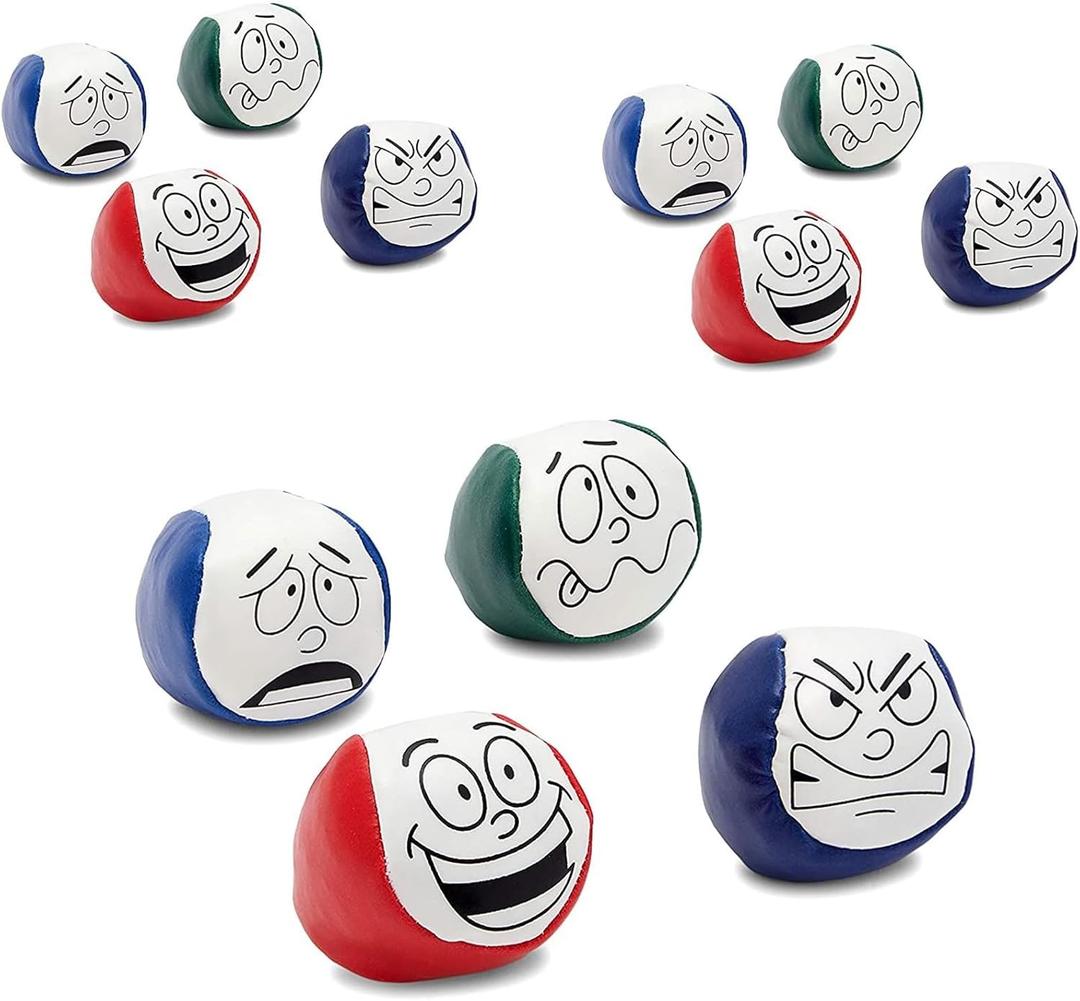 BLUE PANDA Kick Sack & Bean Bag Juggling Balls with 4 Funny Face Designs for Juggling (12 Pack) - Bean Bags - Juggling Balls for Beginners
