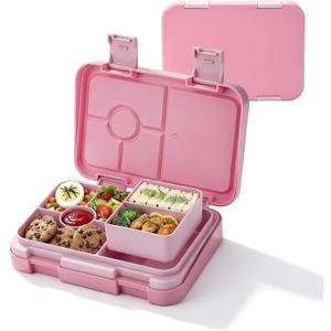 Bento Lunch Box for Kids, 6 Compartments BPA Free, Dishwasher Safe Back to School Snack Bento Lunch Containers Boxes, Ideal Portion Sizes for On-the-Go Meal, Ages 3+, School, Pink